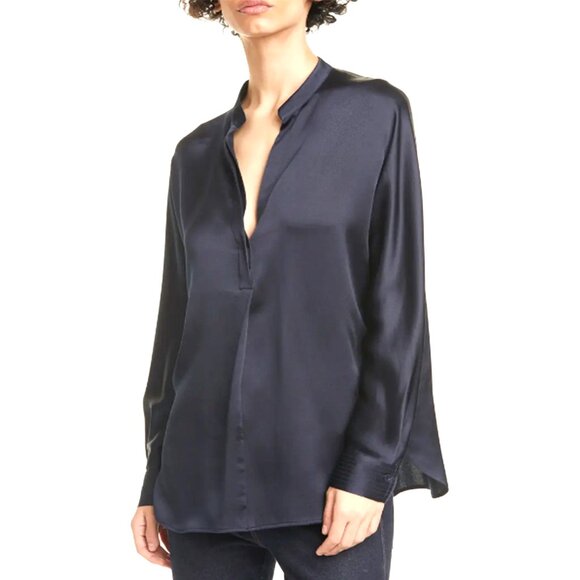 Vince Tops - Vince Silk Satin Banded Collar Blouse